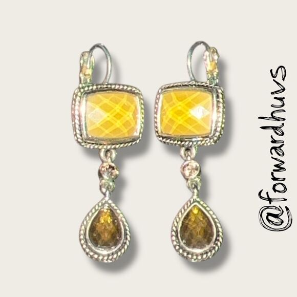 Bundle Sale 3 for $15 | Silver Tone Dangle Earrings – Yellow Faceted Stones - Picture 1 of 7